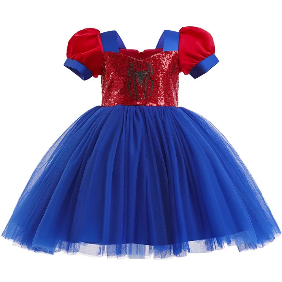 Baby Girls Spider Print Party Dress Halloween Christmas Carnival Children Cosplay Masquerade Occasion Newborn Tulle Ball Gown