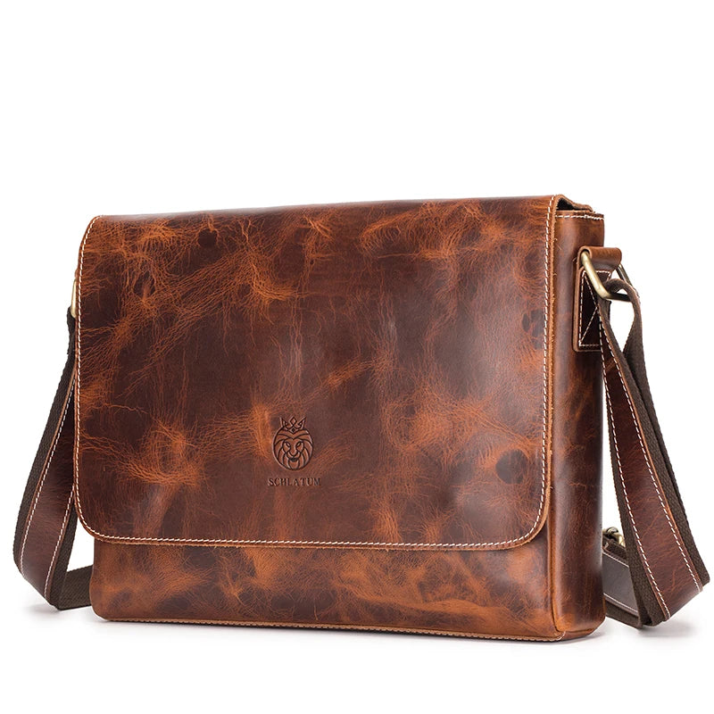 SCHLATUM 100% Genuine Leather Men's Shoulder Bags Messenger Bag for Men Crossbody Bags new Small Man Designer Handbag Bolso Male