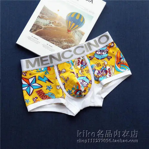 Trendy men's pure cotton underwear, young men's all cotton low waisted boxer shorts, anime print, personality, bright color