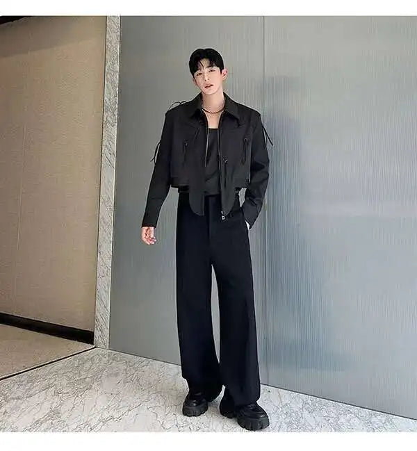 IEFB Men's Suit Pants Solid Color Niche Design Korean Style Casual Straight Elastic Waist Versatile Trousers 2023 New 9C2269