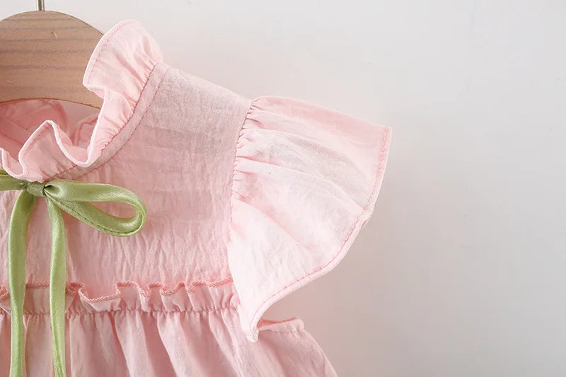 9-Month-4 Years Old Pink Ruffled Sleeve Baby Girl Dress, Summer New Soft And Comfortable Children'S Sleeveless Clothes