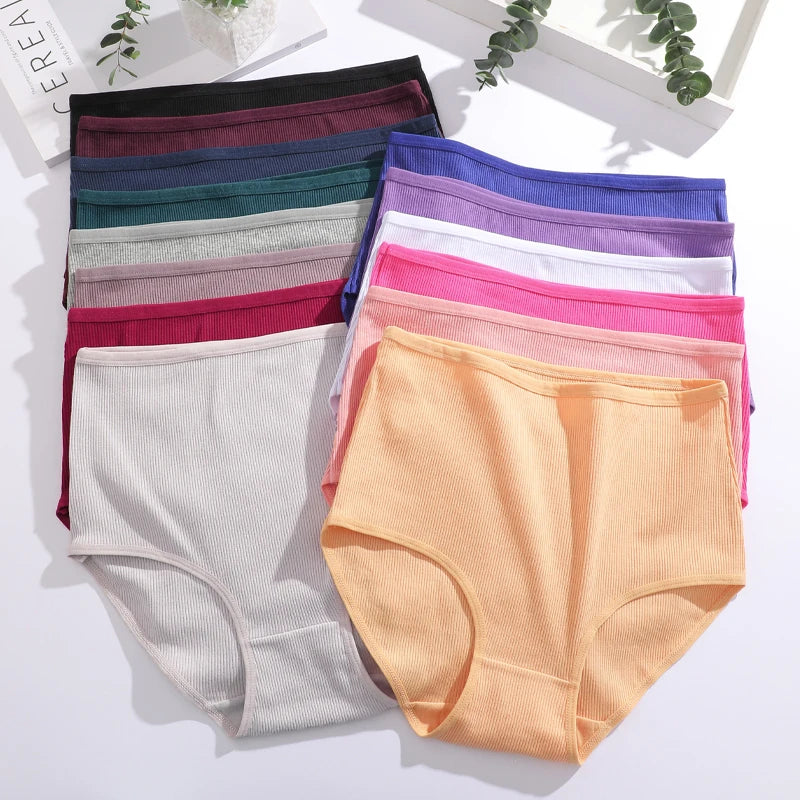 5PCS High Waist Cotton Underpants Women's Sexy Comfortable Briefs Seamless Breathable Panties Girls Stretch Soft Lingerie S-XXL