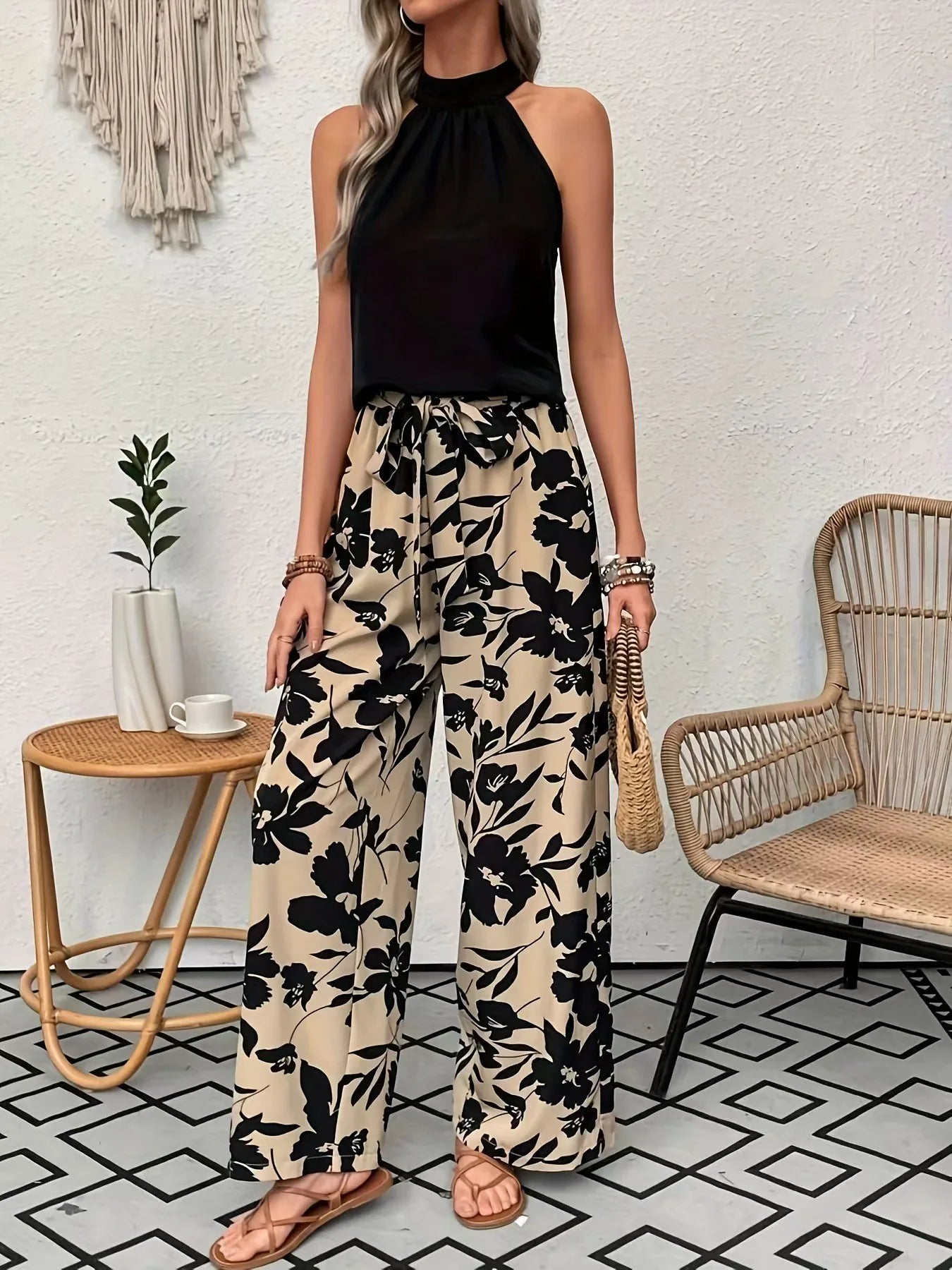 Women's Printed Wide Leg Pants Casual Elastic Waist Long Trousers Comfortable Fashion plus Size Women's Clothing