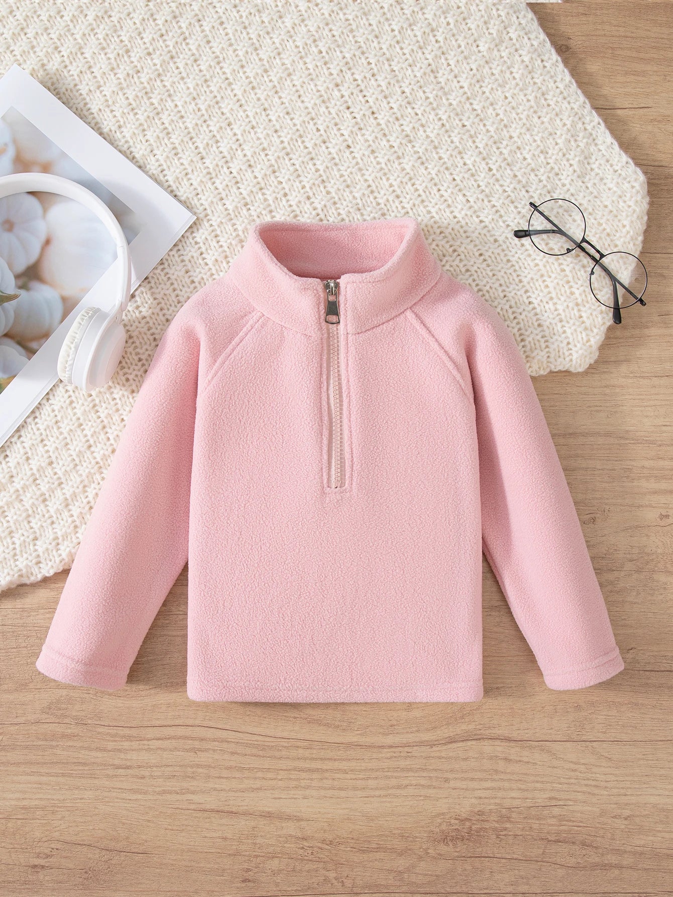 Girls Boys Autumn Winter New Hoodie Warm Leisure Tops Zipper Pullover Solid Color Long Sleeve Stand Collar Design  