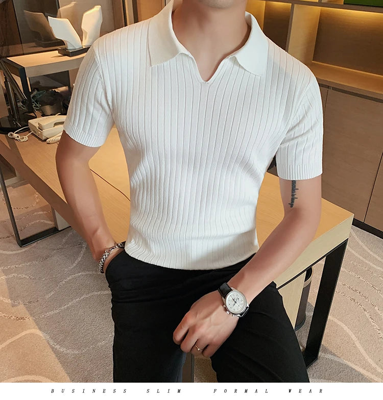 2021Top Grade New Summer Mens Polo Shirts With Short Sleeve Turn Down Collar Casual Knit Solid Colo Tops Fashions Men Clothing