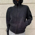High-end double zipper hooded 100% cashmere knitted cardigan women's sweater loose hooded sweater for autumn winter wool coat