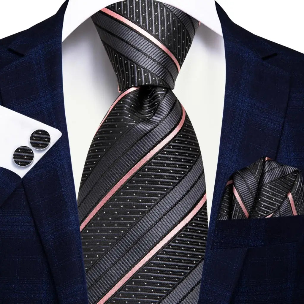 Hi-Tie White Grey Paisley 2026 New Mens Tie Hanky Cufflink Set Necktie For Men Wedding Party Business Men Tie Fashion Brand