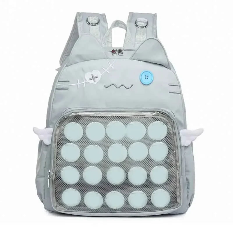Cute Cat Backpack Women Nylon Japanese Style Casual Fashion Transparent Ita Bag Large Capacity Female Aesthetic Backpacks bolsa