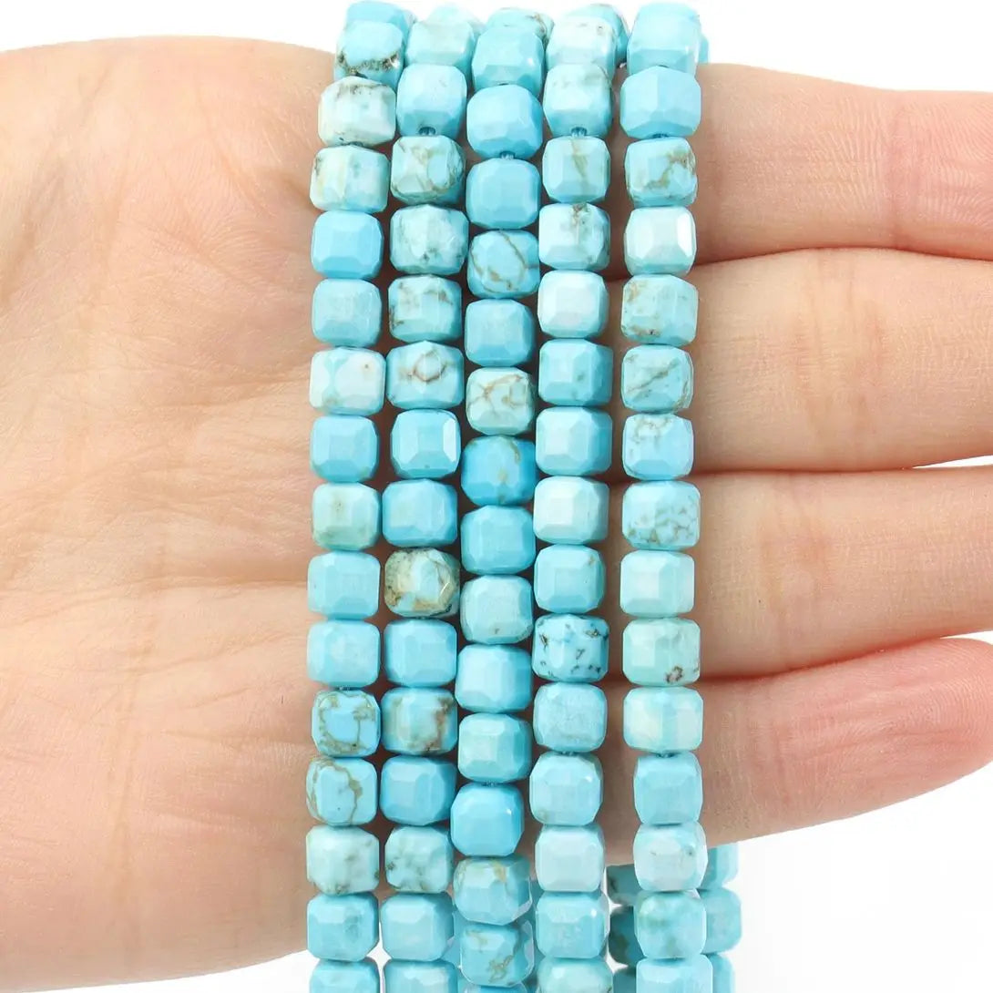 5mm Faceted Square Beads Blue Turquoise Natural Stone Loose Beads for Jewelry Making Diy Bracelet Beading Accessories