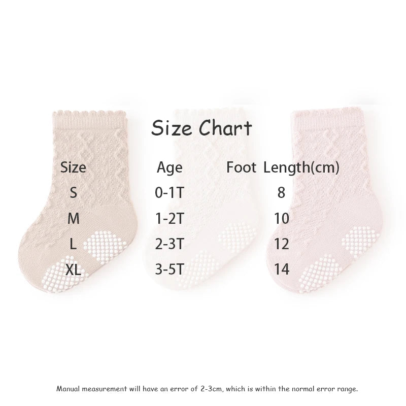 3 Pairs/lot Four Seasons Toddler Baby Anti-slip Socks for Newborns Cute Solid Color Cotton Non Slip Boys Girls Floor Socks 0-8Y
