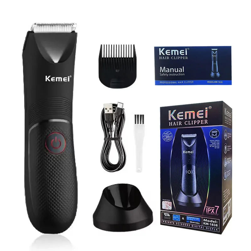 Kemei KM-1838 Bikini Line Men's Full Body Washable Hair Removal Machine Rechargeable Electric Shaver Secret Trimmer With Light