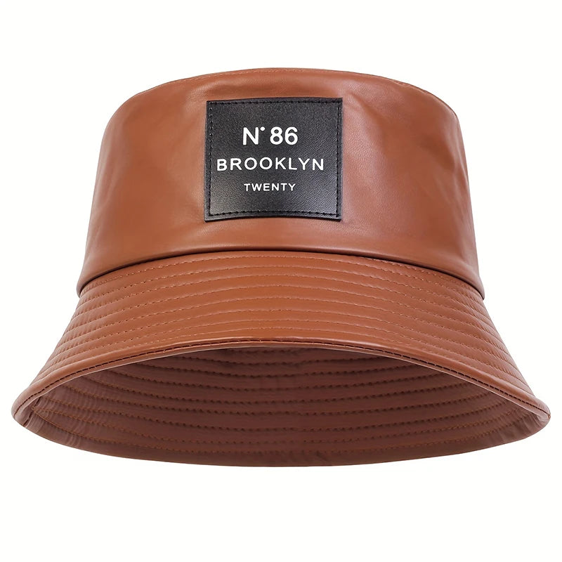Unisex N86 Label Persönlichkeit PU Leder Fischerhüte Mützen Outdoor Freizeitkappe Sonnenhut
