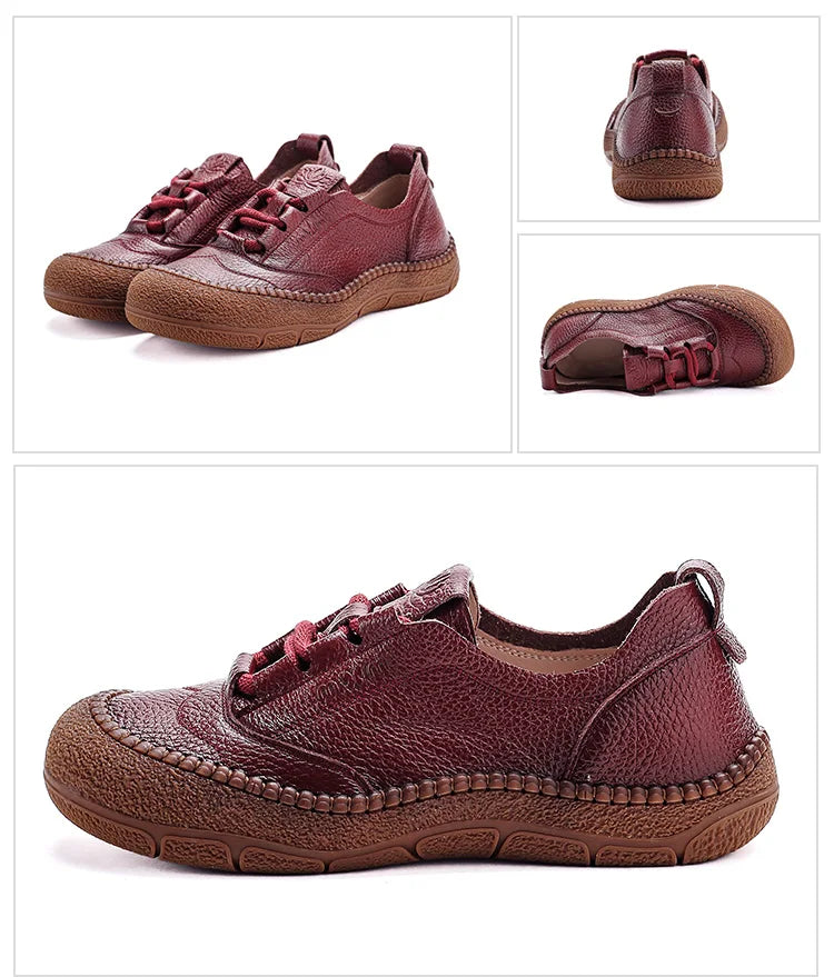 Neue handgemachte Damenschuhe aus echtem Leder, Ganzjahresschuhe, Oxfords, flache Damenschnürschuhe, gemütliche Mokassins, runde Ballerinas