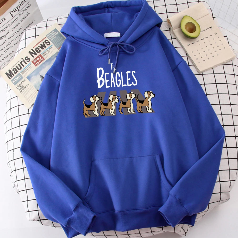 The Beagles Simplicity Printing Mens Hoody Harajuku Fleece Sweatshirt Fashion Crewneck Hooded Casual Oversize  Streetwear
