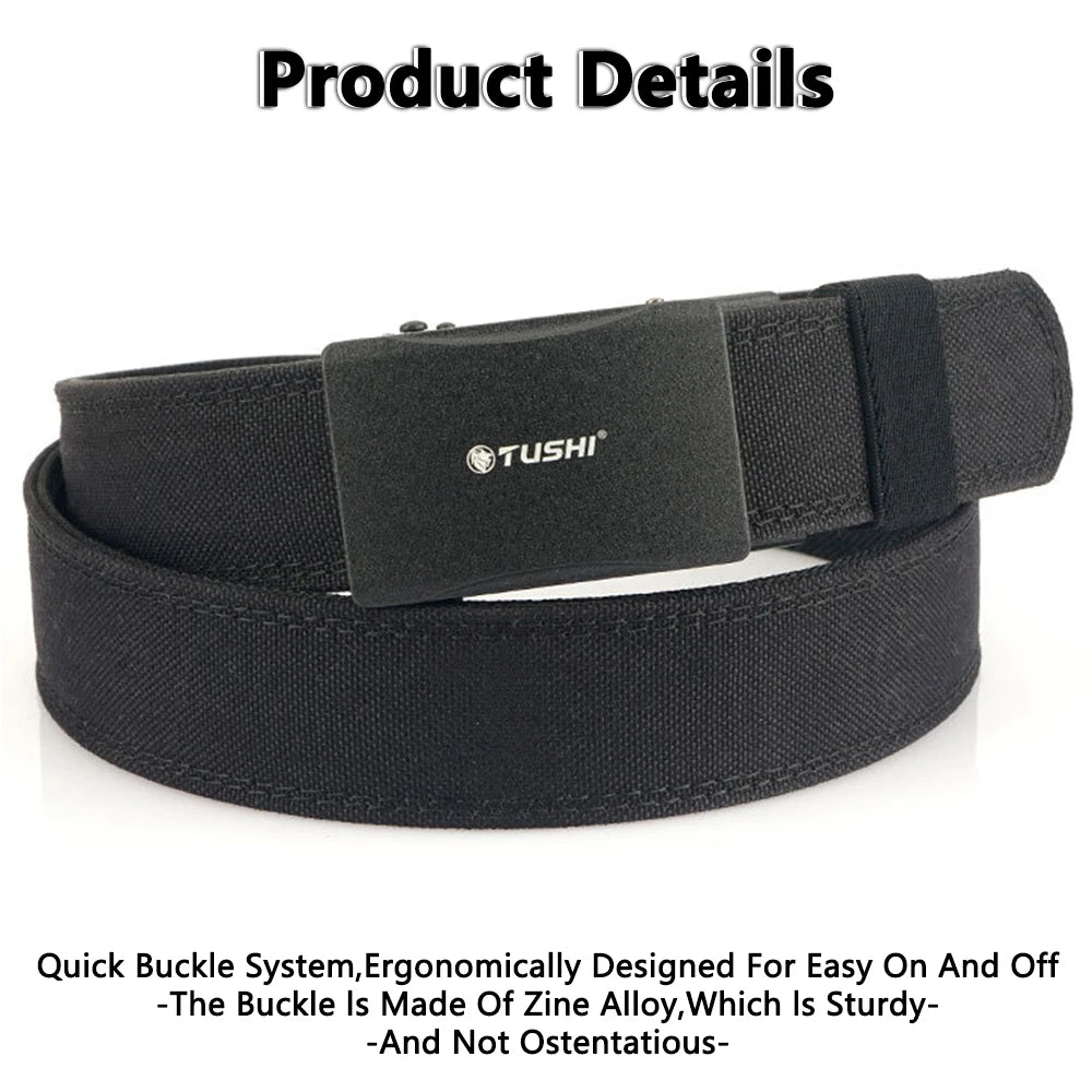 TUSHI New Stiff Tactical Belt for Men Metal Automatic Buckle Military Police Duty Belt 1100D Nylon Gun Belt Casual Girdle Male