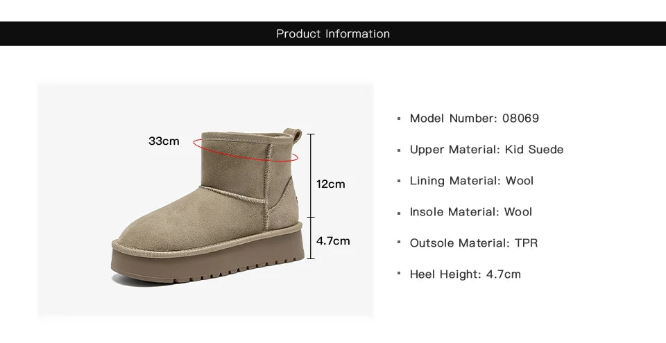 BEAUTODAY Platform Snow Boots Women Suede Sewing Ultra Mini Warm Plush Outdoor Ankle Boots Winter Ladies Handmade 08069
