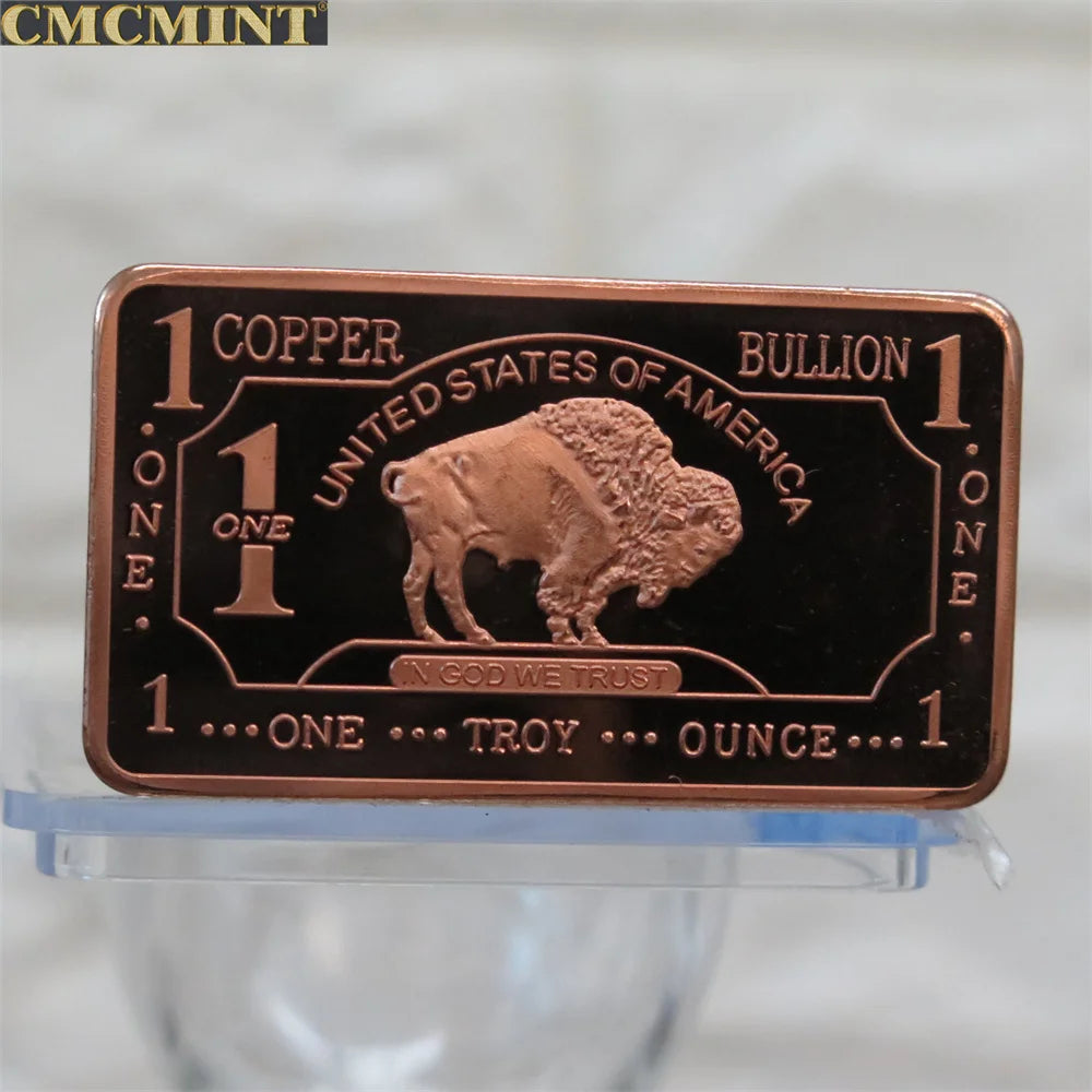 Customized Metal Buffalo Series Challenge Coin 1 Oz .999 Aluminum Buffalo Bar Pure Copper Buffalo Bar With Cmcmint On The Back