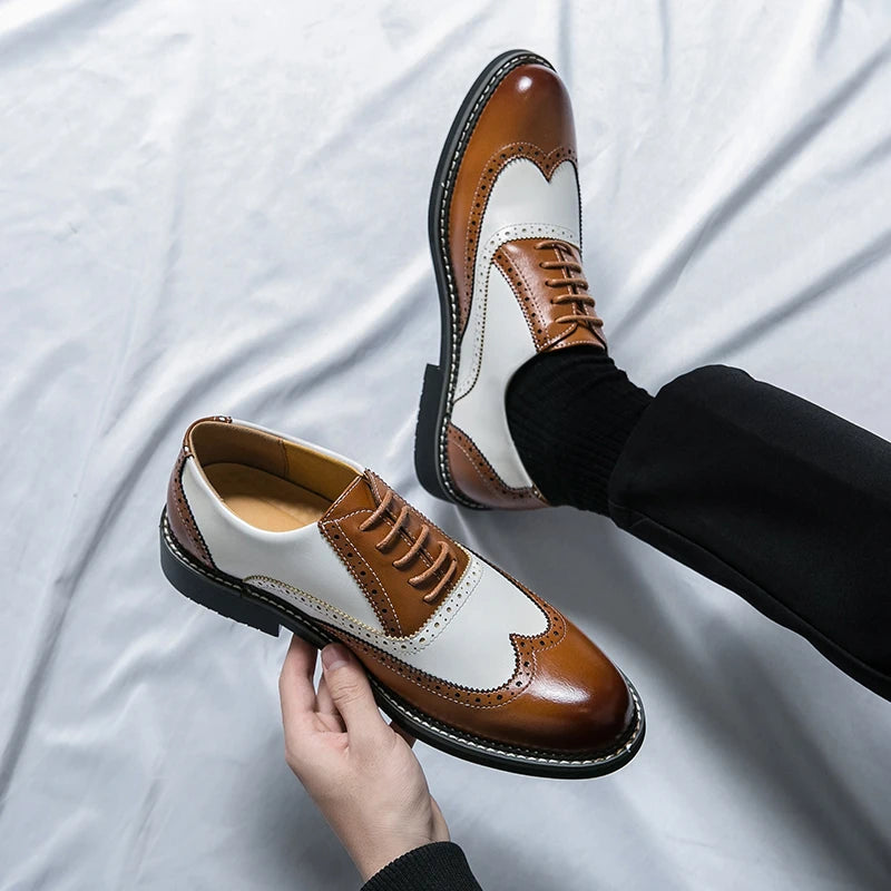 British Men's Trendy Shoes Handmade Sole Brogue Shoes Fashionable Blue Men's Leather Casual Shoes Versatile Free Delivery