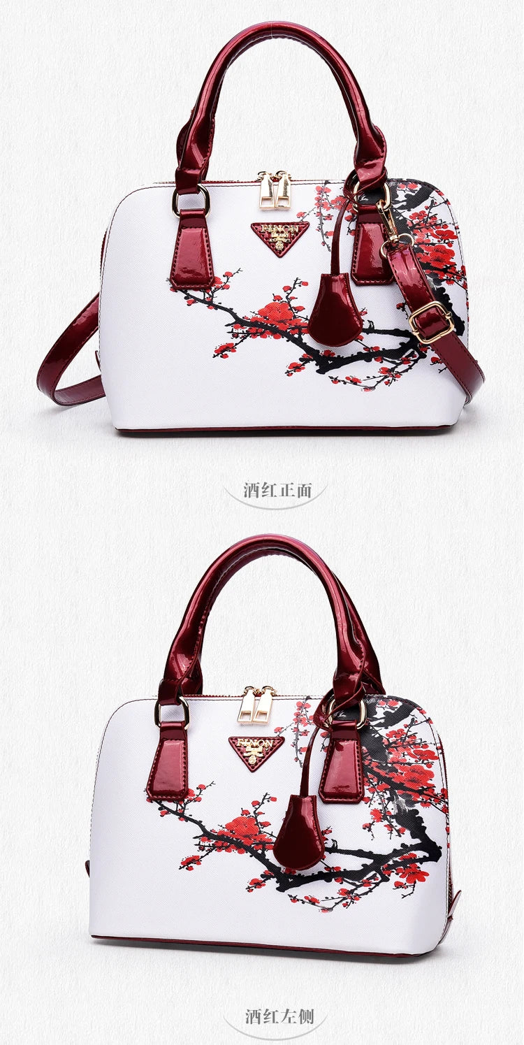 Fashion Elegant Shell Bag Women Flower Printing Totes Shoulder Crossbody Bags High Quality PU Leather Luxury Handbags for Women