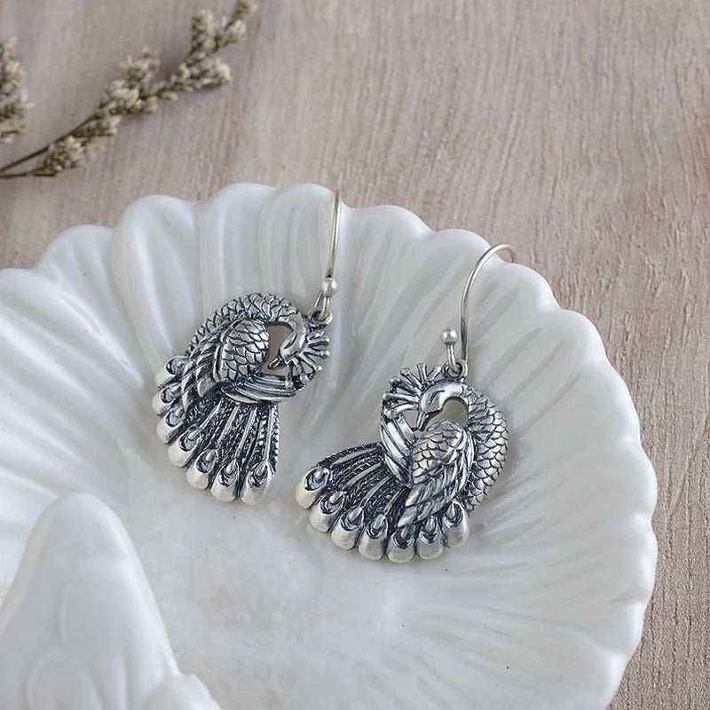 Vintage Animal Peacock Earrings for Women Fashion Metal Carving Handmade Personality Dangle Earrings Party Jewelry