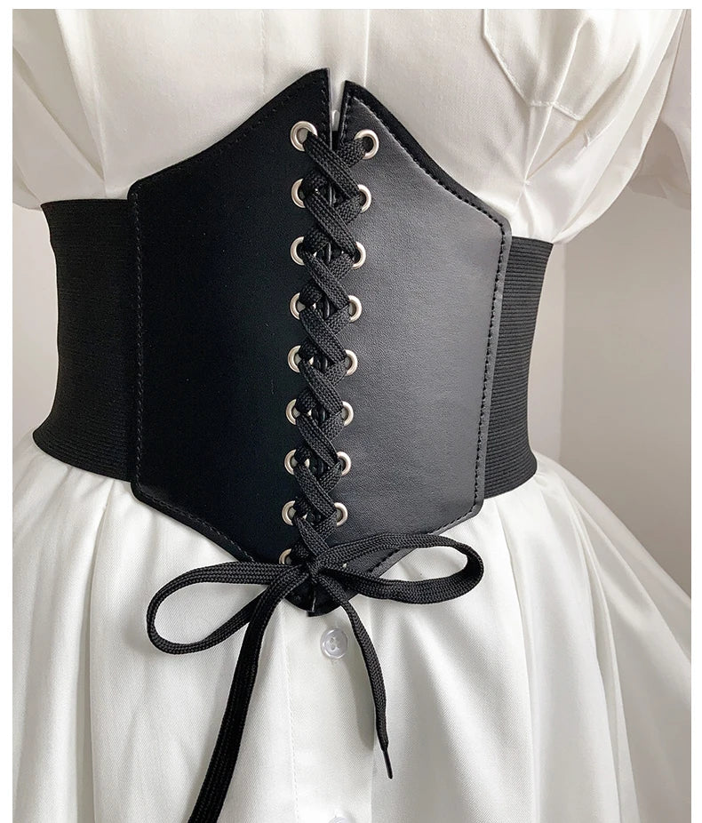 Court-style retro slimming tie-waist corset women's versatile elastic adjustable wide waist belt simple matching skirt decorativ
