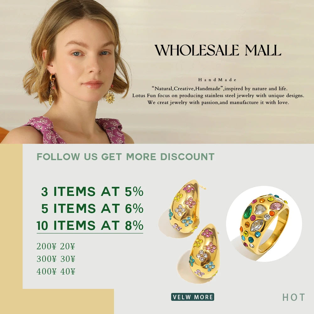Glossisland Stainless Steel Flower Zircon Ring Plated 18k Gold Color Non Tarnish Waterproof Trendy Jewelry Ring for Women Gifts