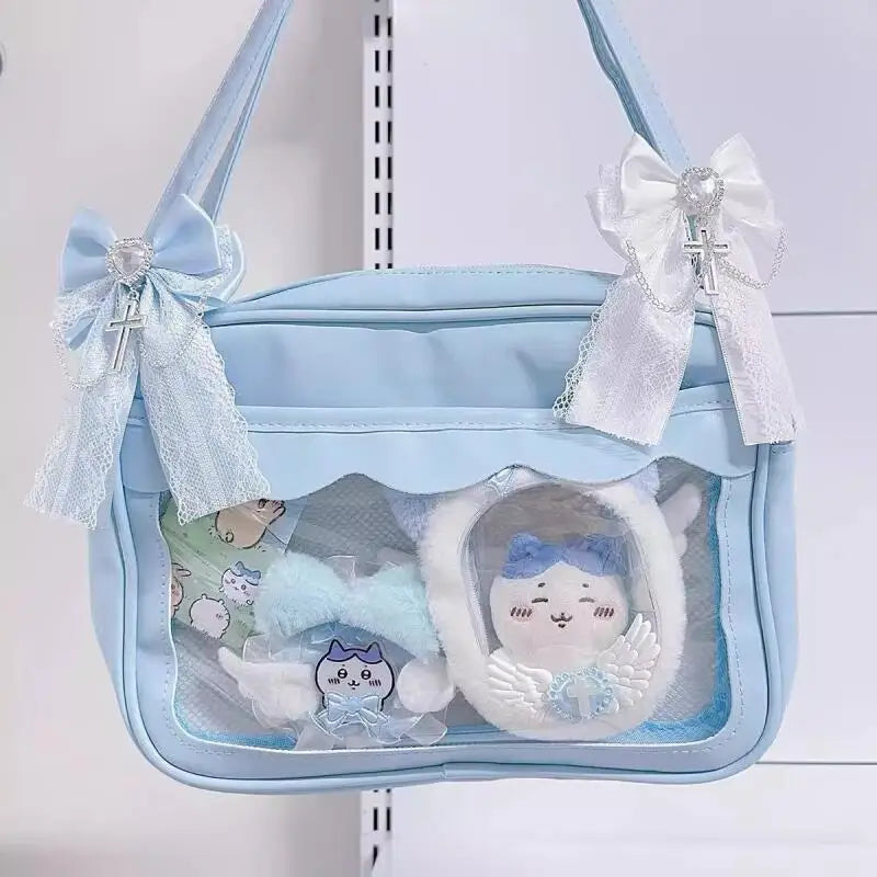 Pinzas de lazo bonitas estilo Harajuku Y2K estético Lolita con cadenas cruzadas góticas negras, azules, blancas y dulces de encaje para el pelo para niñas y mujeres