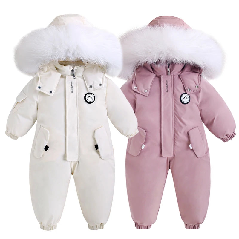 Baby-Skianzug Herbst und Winter Baby-Jumpsuit Warmer Plüsch Strampler für Jungen Baby-Mädchen-Kleidung Wasserdichte Kinderjacke