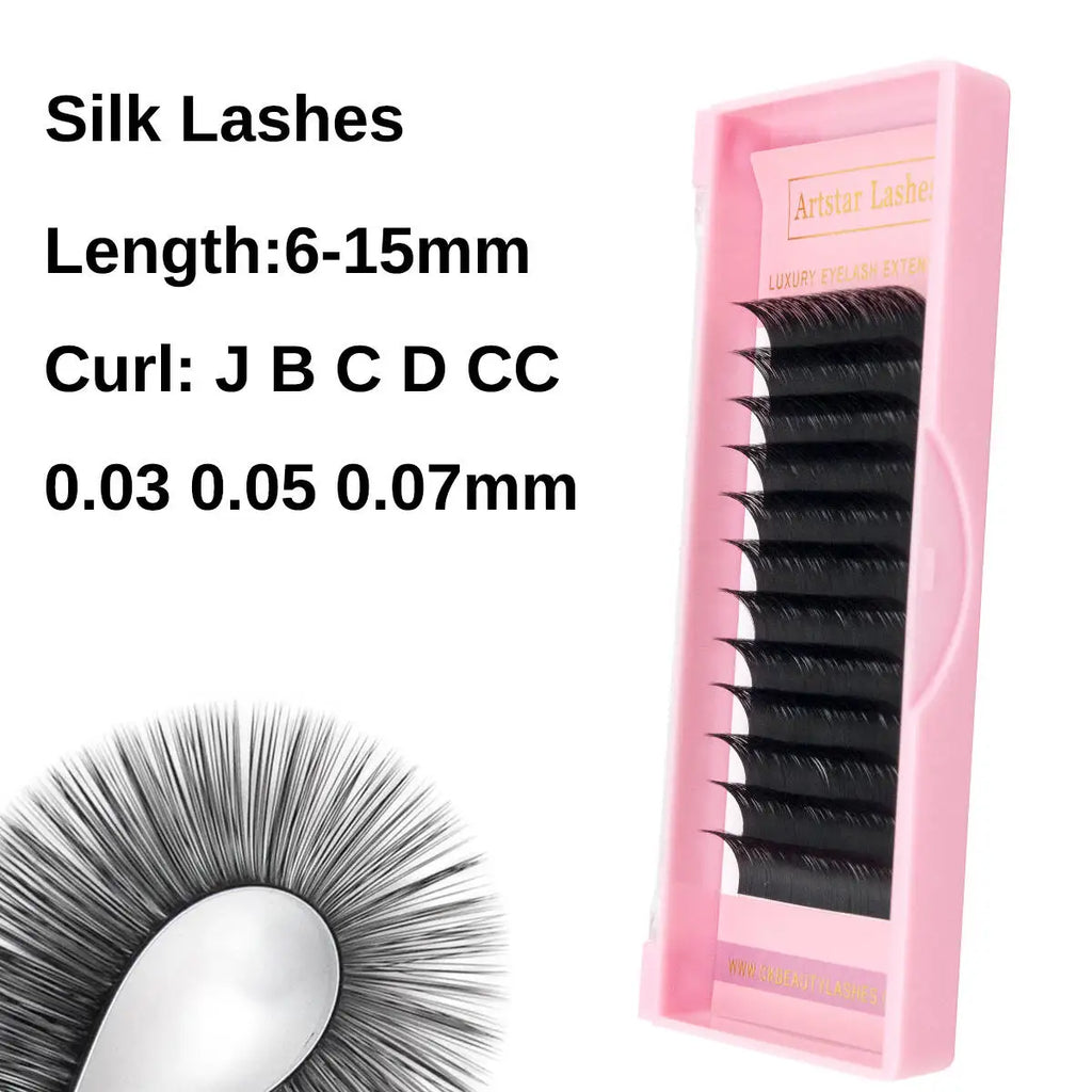 ARTSTAR Natural Silk Lashes J B C D CC Curl 6-15mm Length Volume Eyelash Extensions Matte Black Individual Eyelashes  for Makeup