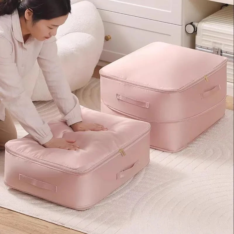 Heavy-Duty Self-Compressing Storage Bag - Portable Organizer for Clothes, Blankets & Quilts, Ideal for Closet Organization