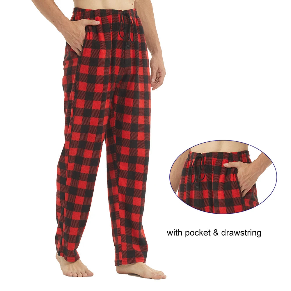 Mens Pajama Pants with Pockets Casual Pants Fleece Pjs Plaid Pajamas Bottoms Lounge Sleep Pants Loungewear Sleepwear Trousers