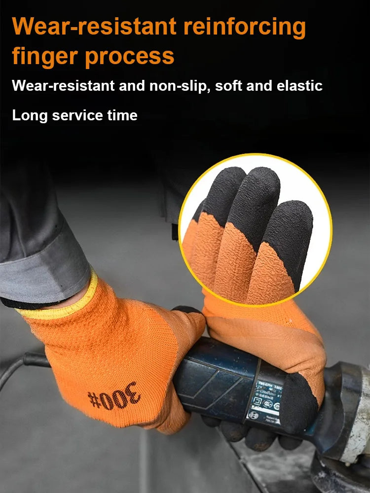 Winter Latex Work Gloves Men, Fleece Lined Rubber Coated Non-Slip, Waterproof Wear-resistant Safety Thermal  Gloves Construction