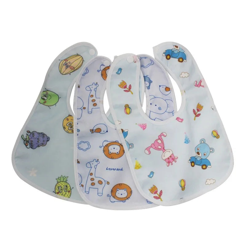 3pcs Baby Cartoon Snap Waterproof Bib Super Soft Baby Bib Newborn Crystal Velvet Saliva Towel