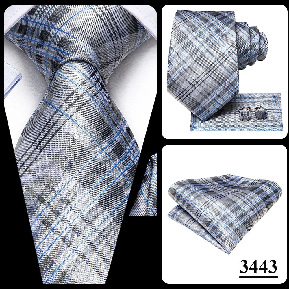 Hi-Tie White Grey Paisley 2026 New Mens Tie Hanky Cufflink Set Necktie For Men Wedding Party Business Men Tie Fashion Brand