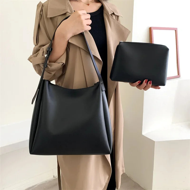 Fashion Leather Tote Bag for Women 2026 Trends Female Simple Large High Capacity Shoulder Side Bag Handbags and Purses Women Bag