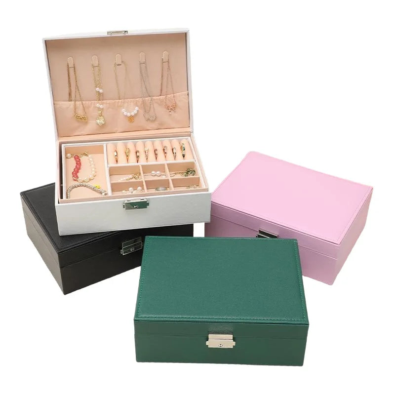 VANSIHO Großvolumige, umweltfreundliche PU-Leder-Schmuckschatulle mit doppelter Schicht und tragbare Aufbewahrungsbox für Make-up-Accessoires für Damen