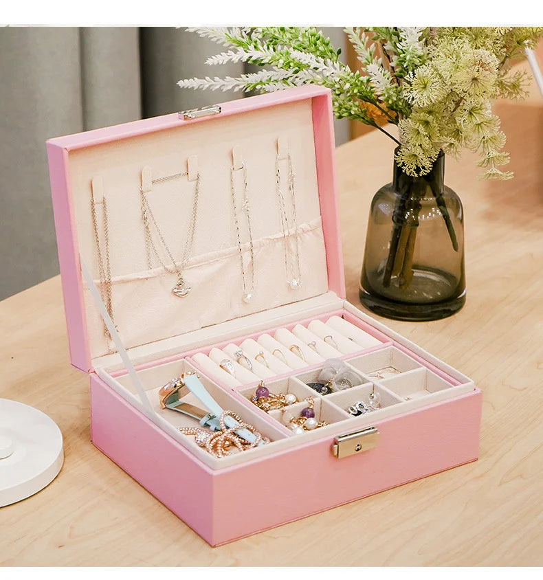 VANSIHO Großvolumige, umweltfreundliche PU-Leder-Schmuckschatulle mit doppelter Schicht und tragbare Aufbewahrungsbox für Make-up-Accessoires für Damen