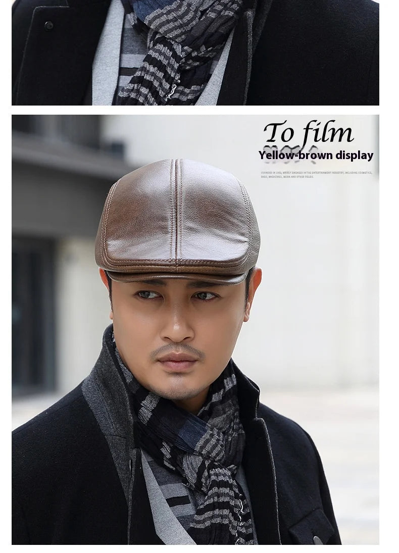2025 Genuine Leather Beret Hat for Men Warm Windproof Winter Cap Fashion Gentleman Peaked Cap Vintage Stylish Driver Hat Gift