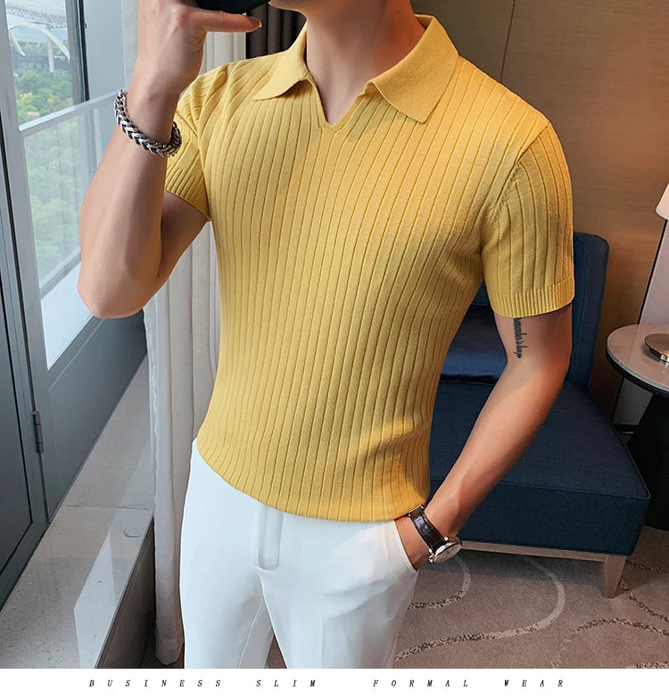 2021Top Grade New Summer Mens Polo Shirts With Short Sleeve Turn Down Collar Casual Knit Solid Colo Tops Fashions Men Clothing