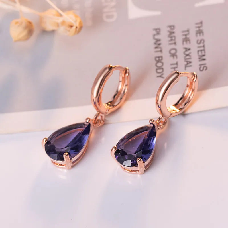 WOSIKATE Vintage Water Drop Shape Amethyst Earrings For Women 925 Sterling Silver Rose Gold Plated Drop Earrings Fashion Jewelry