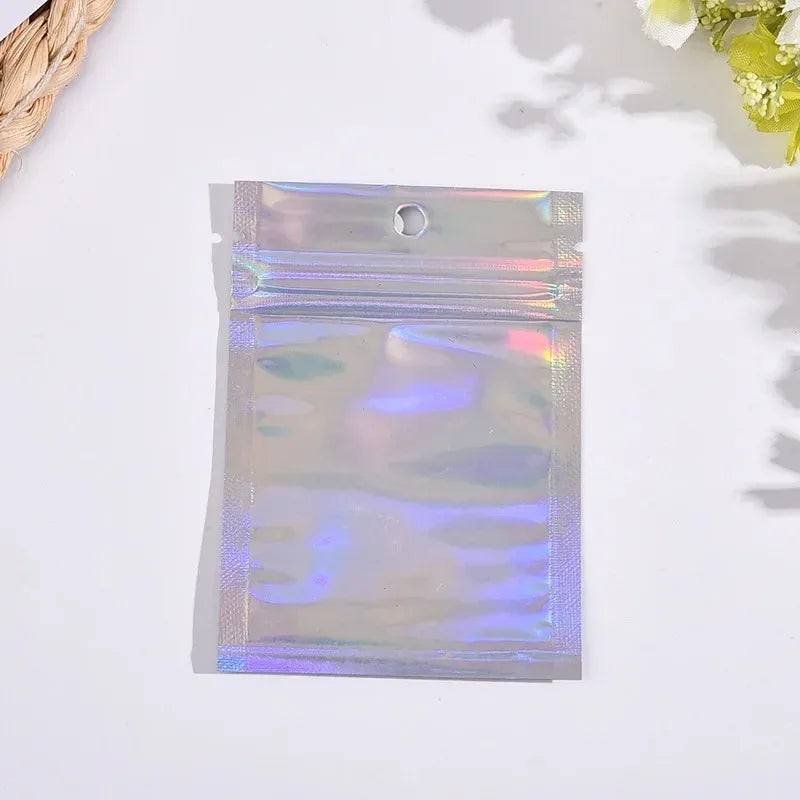 200PCS Laser Ziplock Bag Necklace Earrings Jewelry Gift Packing Bags Cell Phone Cases Colorful Packing Bags Kitchen Organizer