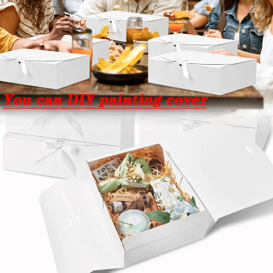 6PCS Large White Gift Box, 27x20x8cm Luxury Wedding Christmas Gift Box for Groomsman Proposal, Birthday Halloween Packaging