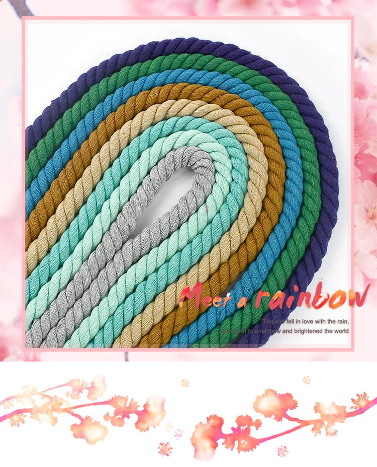 5/10M 12mm 3 Shares Twisted Cotton Rope Woven Braid Cord Meetee Bag Drawstring Strap Decorative Macrame Ropes Sewing Accessory