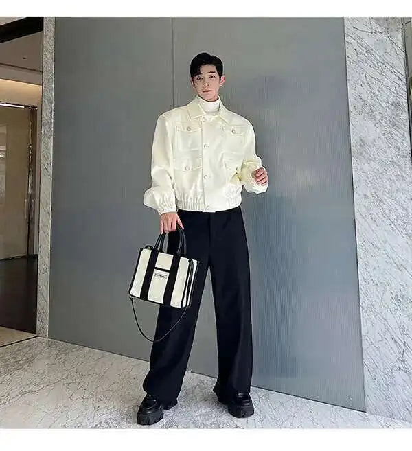 IEFB Men's Suit Pants Solid Color Niche Design Korean Style Casual Straight Elastic Waist Versatile Trousers 2023 New 9C2269