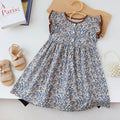Bear Leader Summer Flying Sleeve Round Neck Girls Princess Dress 3-7 Years Flower Kids Clothes with Button