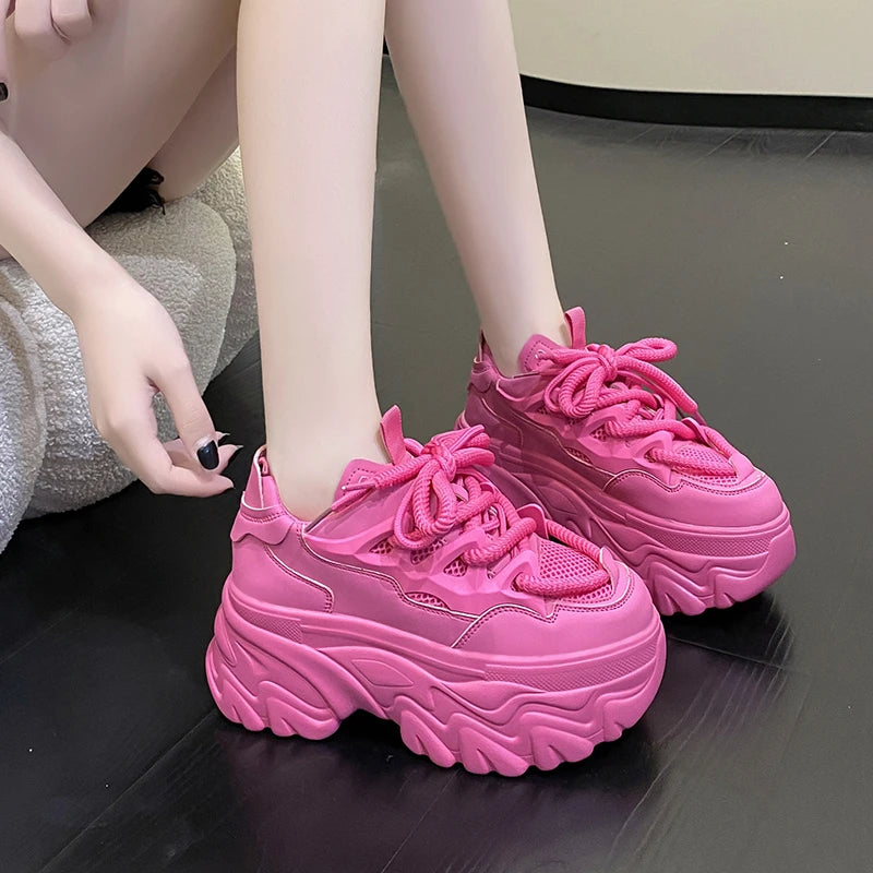 Women Platform Casual Breathable Mesh Shoes 2025 New Summer Chunky Sneakers 8.5CM Wedges Hidden Heels Hollow Leisure Shoes Woman