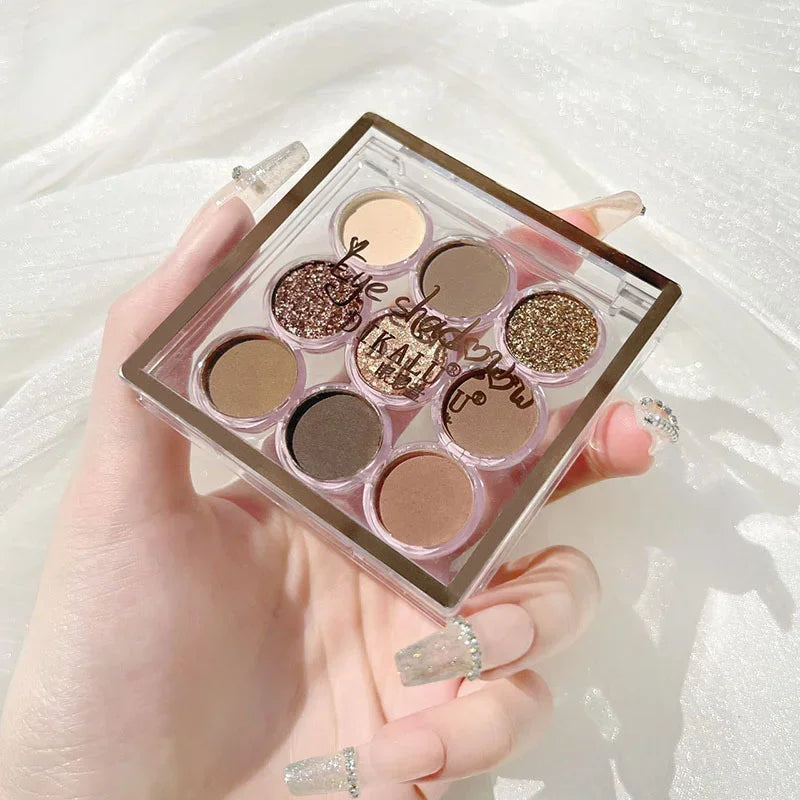 9Colors Glitter Eyeshadow Palette Smoke Purple Lace Shimmer Pearlescent Matte Acrylic Eye Shadows Palette Waterproof Eye Make Up