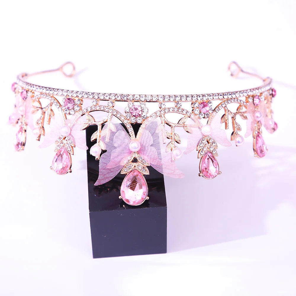 KMVEXO Süße Schmetterlingskronen Ozean-Stil Kostüm Kristall-Tiaras für Frauen Mädchen Prinzessin Geburtstagsparty Strand Haarschmuck