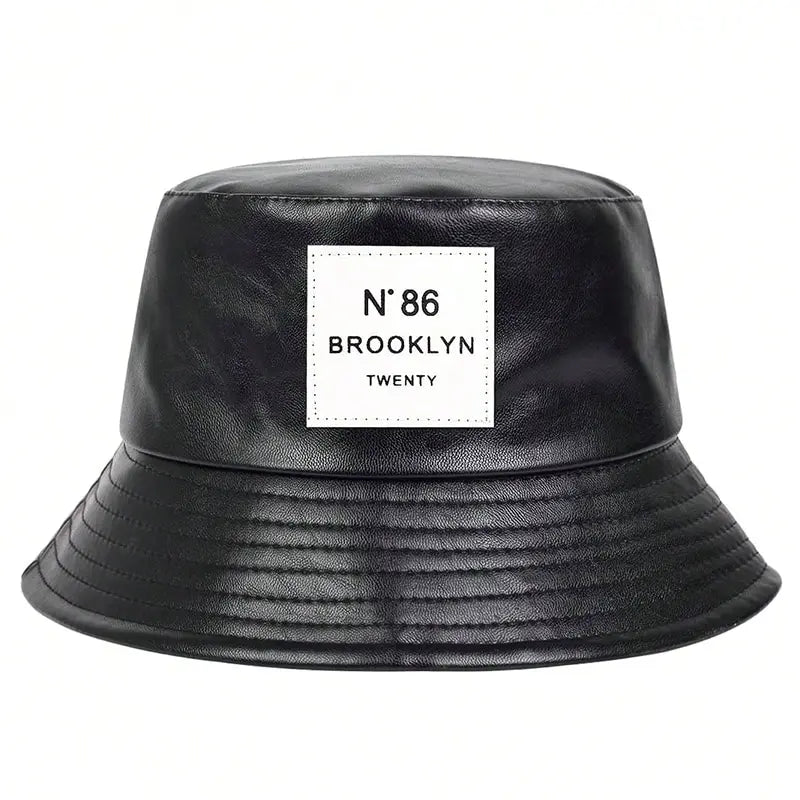 Unisex N86 Label Persönlichkeit PU Leder Fischerhüte Mützen Outdoor Freizeitkappe Sonnenhut