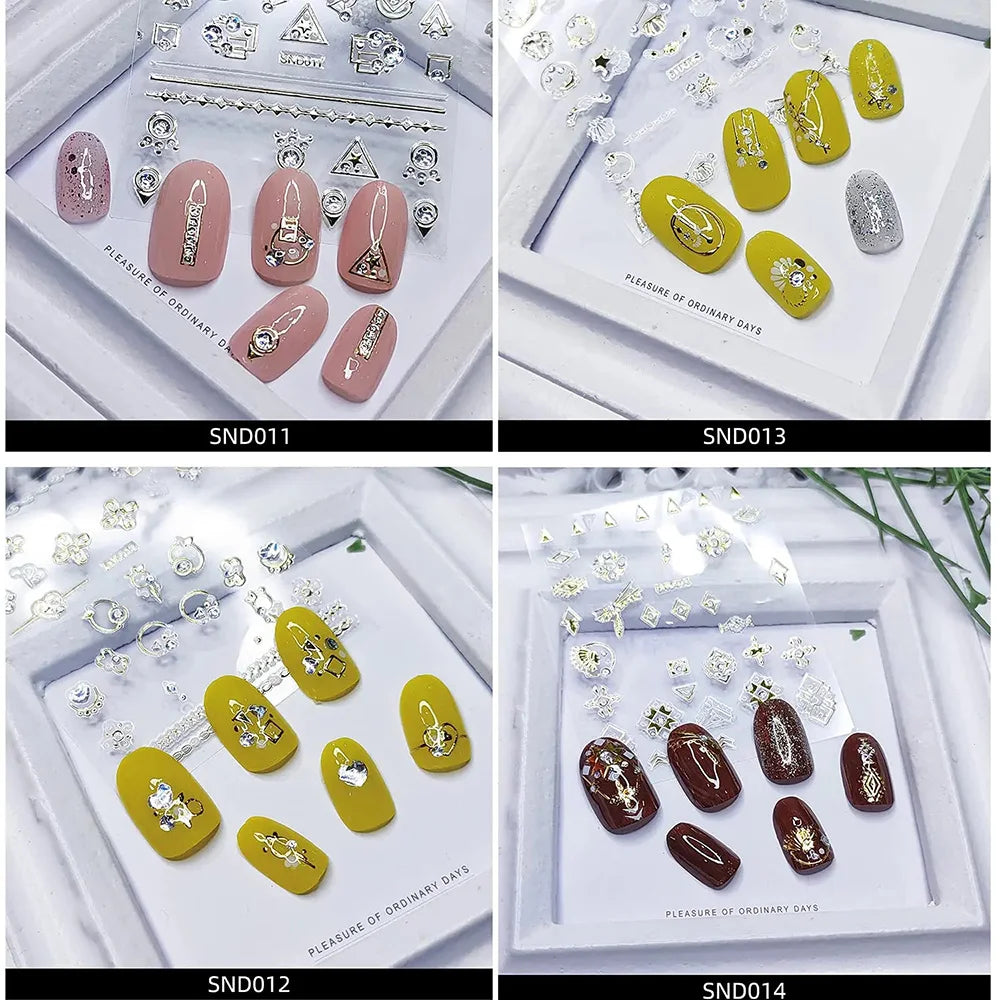 30pcs Set 3D Nail Sticker Gold Diamond Decal Stick Nails Self-adhesive Metal Nail Tattoo for Feminine Girl DIY Tattoo Sticker